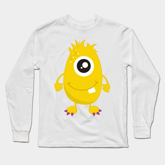 Cute Monster, Yellow Monster, Funny Monster, Silly Long Sleeve T-Shirt by Jelena Dunčević